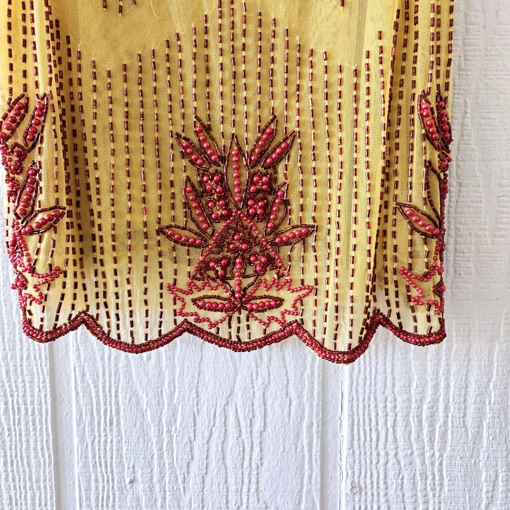 Sundance Mesh Yellow & Red Beaded Tank Top Lined Festival Boho Western Large - Picture 5 of 8